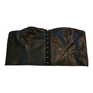 Sparkle & Fade Edgy Bustier Top Womens Size L Black Strapless Faux Leather Goth